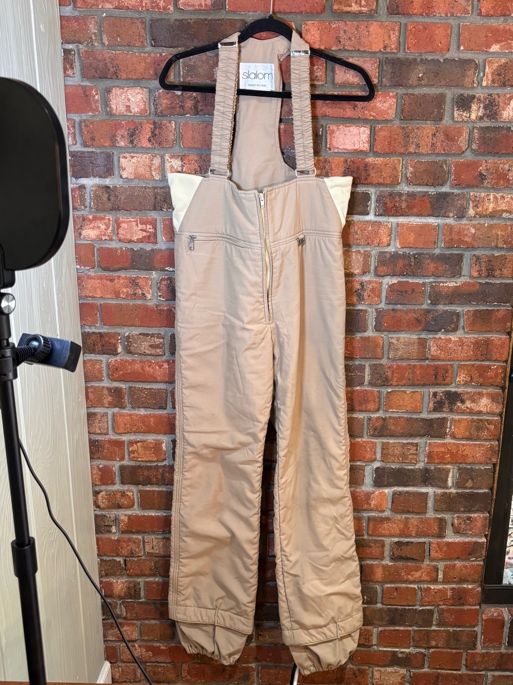 Slalom mens vintage ski bibs insulated snow overalls tan 32